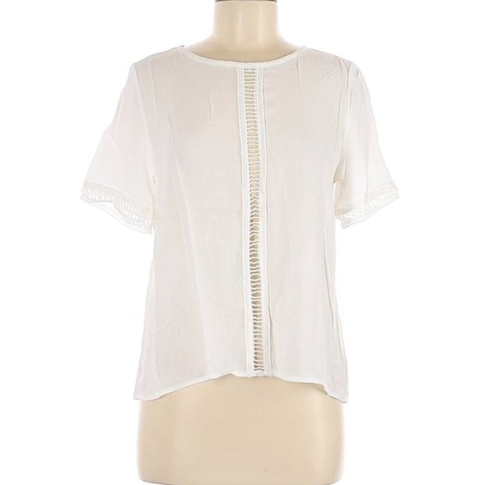 Sadie & Sage White Short Sleeve Blouse Top Medium
